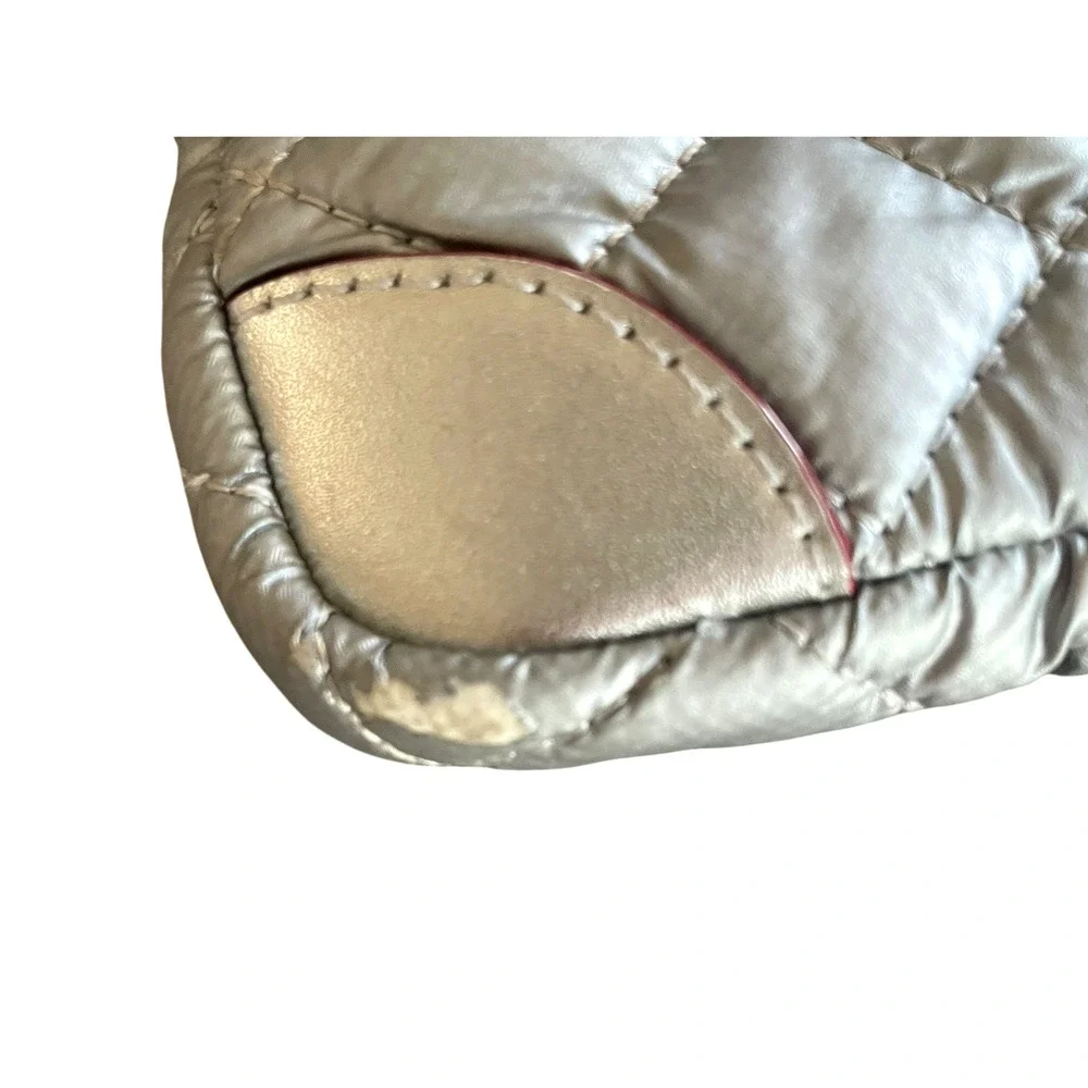 MZ WALLACE Micro Crosby Women's Silver Quilted Crossbody Bag Top Zip Nylon Strap - Picture 7 of 8